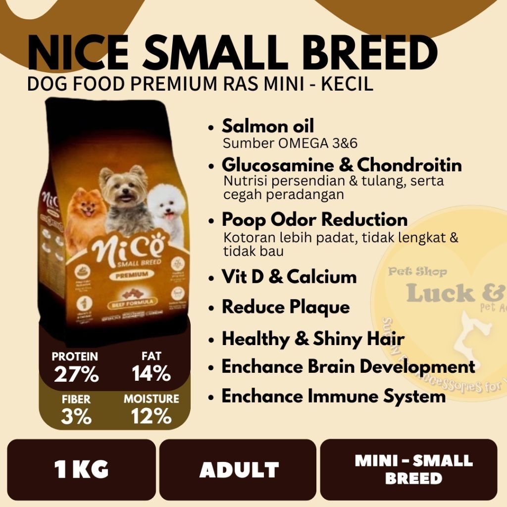 Jual Nice Small Breed Beef Adult Makanan Anjing Ras Kecil (1 kg ...