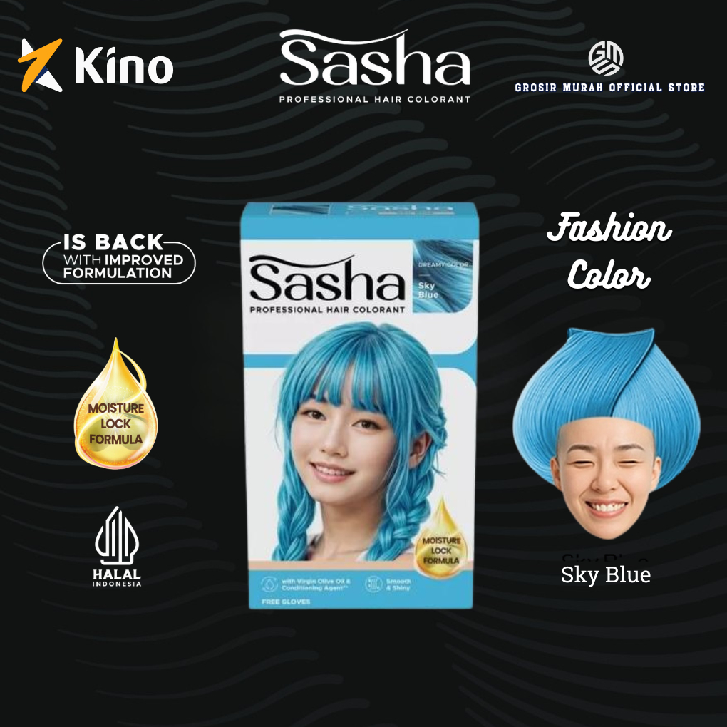 Jual Sasha Hair Colorant 25gr Sky Blue Cat Rambut Biru Muda Profesional ...