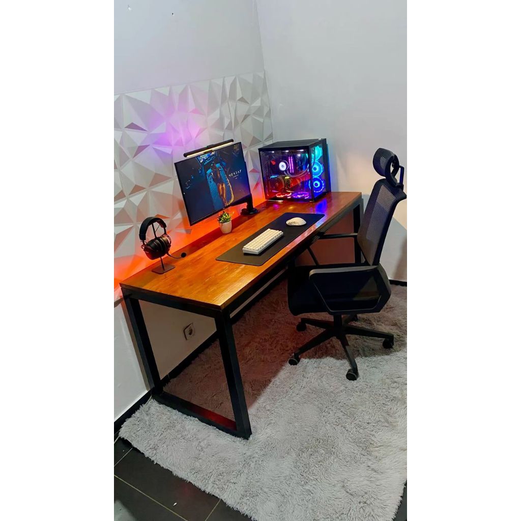 Jual WOOD MIST Meja Komputer Meja Kerja Kayu Mahogany Asli Kaki Besi ...