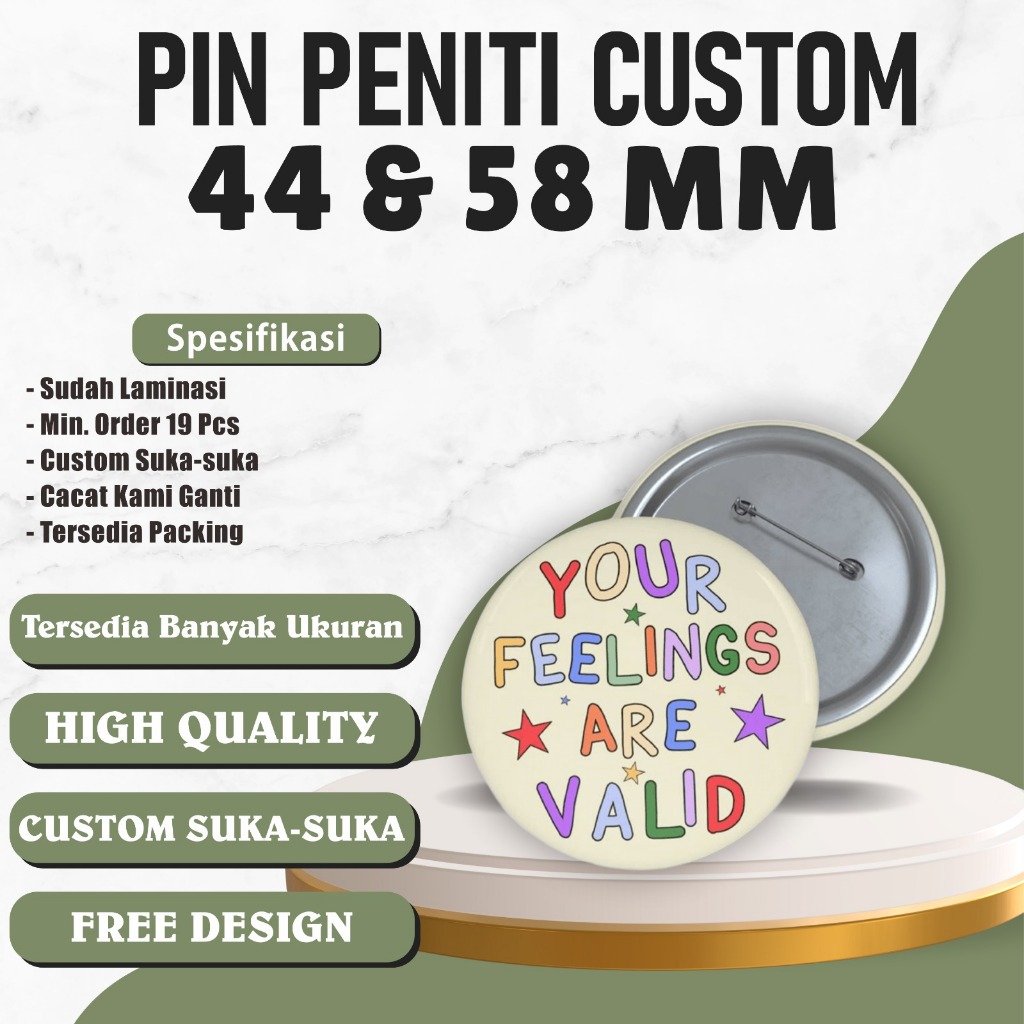 Jual Cetak Pin Peniti Bross Souvenir Glossy 44 mm / 58 mm Custom ...