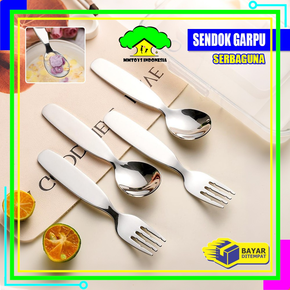 Jual MI-C1404 Sendok Garpu Makan Anak Stainless Pegangan Pendek Sendok ...