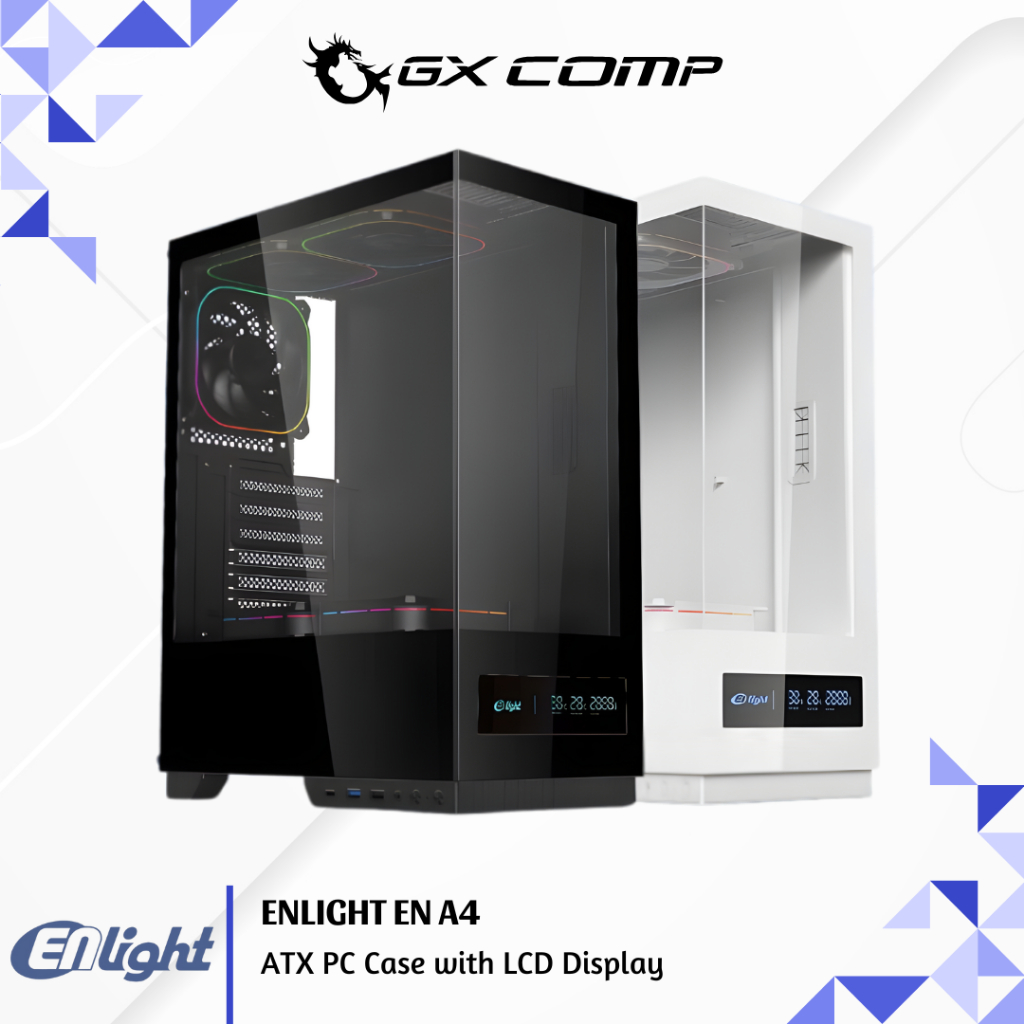 Jual ENLIGHT EN A4 Black & White ATX PC Case with LCD Display | Casing ...