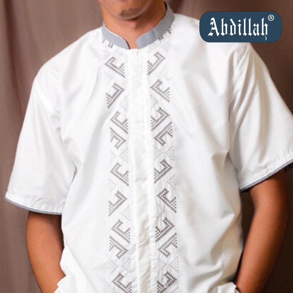 Baju Koko Putih Pria Dewasa Bordir Lengan Panjang / Pendek Bahan Halus