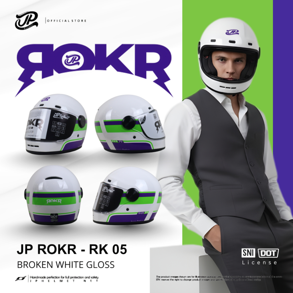 Jual Helm Full face Retro JP ROKR - RK 05 Broken White Gloss | Shopee ...
