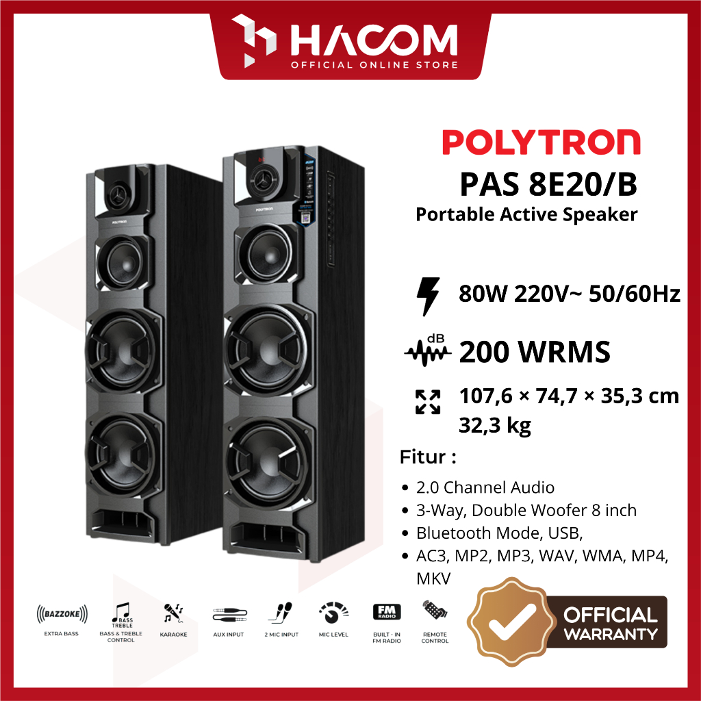 Jual POLYTRON BLUETOOTH ACTIVE SPEAKER - PAS 8E20/B Garansi Resmi ...