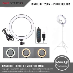 QX 260 Lampu Halo Ring Light LED 26cm 3 In 1 Color Phone Holder 10W Lampu Studio 10 Inch