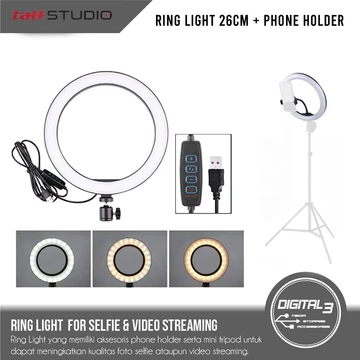 QX 260 Lampu Halo Ring Light LED 26cm 3 In 1 Color Phone Holder 10W Lampu Studio 10 Inch