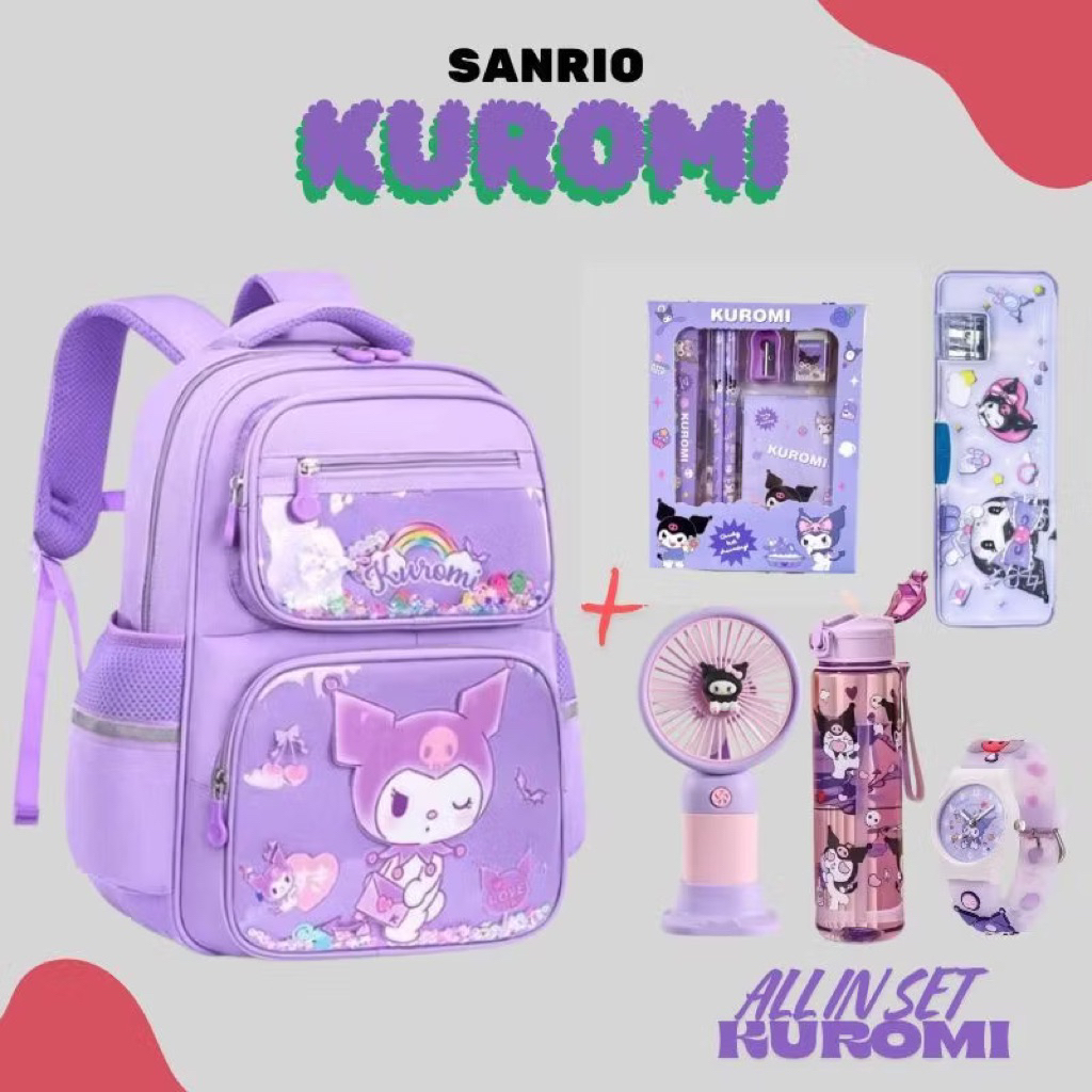 ALL IN SET BUY 1 FREE 6 Tas ransel sekolah sd anak perempuan motif Kuromi model terbaru