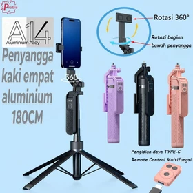 Probis A14 Tripod Selfie 4 Kaki Serbaguna 1.8m Tiang Ponsel Dilengkapi Dengan Remote Bluetooth