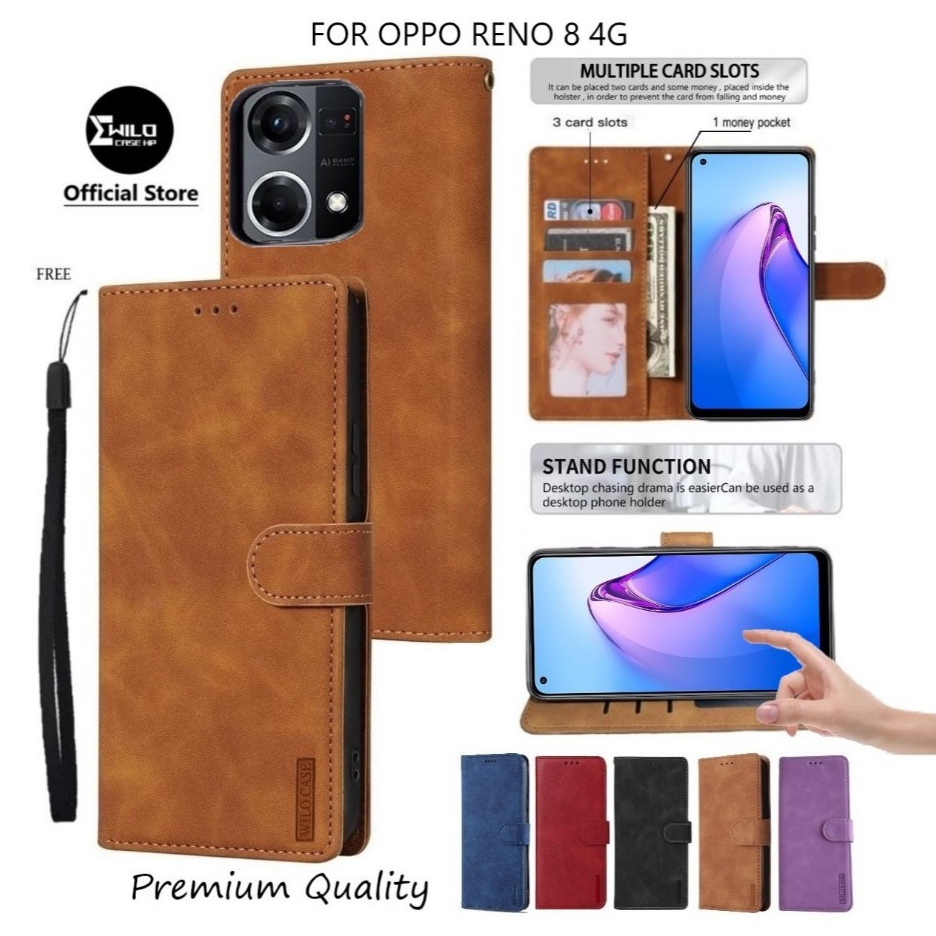 Custodia Portafoglio Per Oppo Reno8 T (Reno 8T) 4G - Cover In Pelle Con Chiusura Magnetica, Porta Carte E Funzione Stand, Marrone