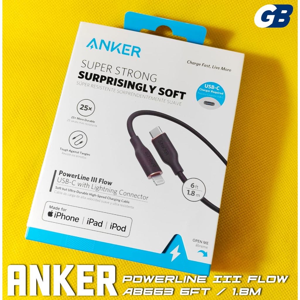 Jual Anker A8663 PowerLine III Flow USB C to Lightning 6 ft / 1.8 meter ...