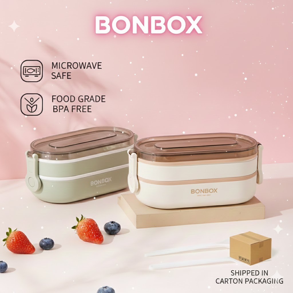 Jual [ MICROWAVE SAFE ] BONBOX Lunch Box PP 1000ML - 2 LAPIS SEKAT ANTI ...