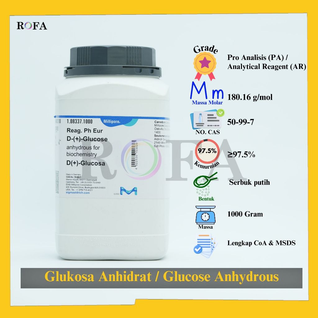 Jual Glukosa Anhidrat / Glucose Anhydrous / C6H12O6 Pro Analisis 1000 ...