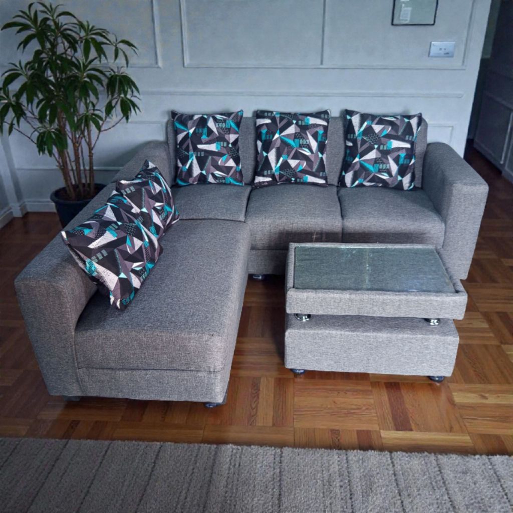 SOFA MINIMALIS L PUTUS + MEJA KACA/SOFA RUANG TAMU