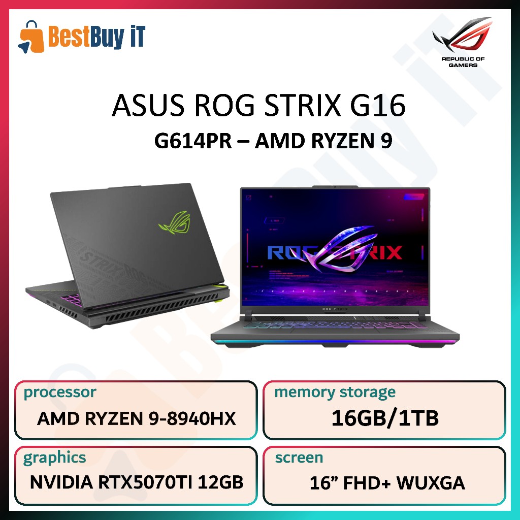Jual Asus ROG Strix G16 G614PR R9-8940HX 16GB 1TB RTX5070Ti 12GB W11 ...