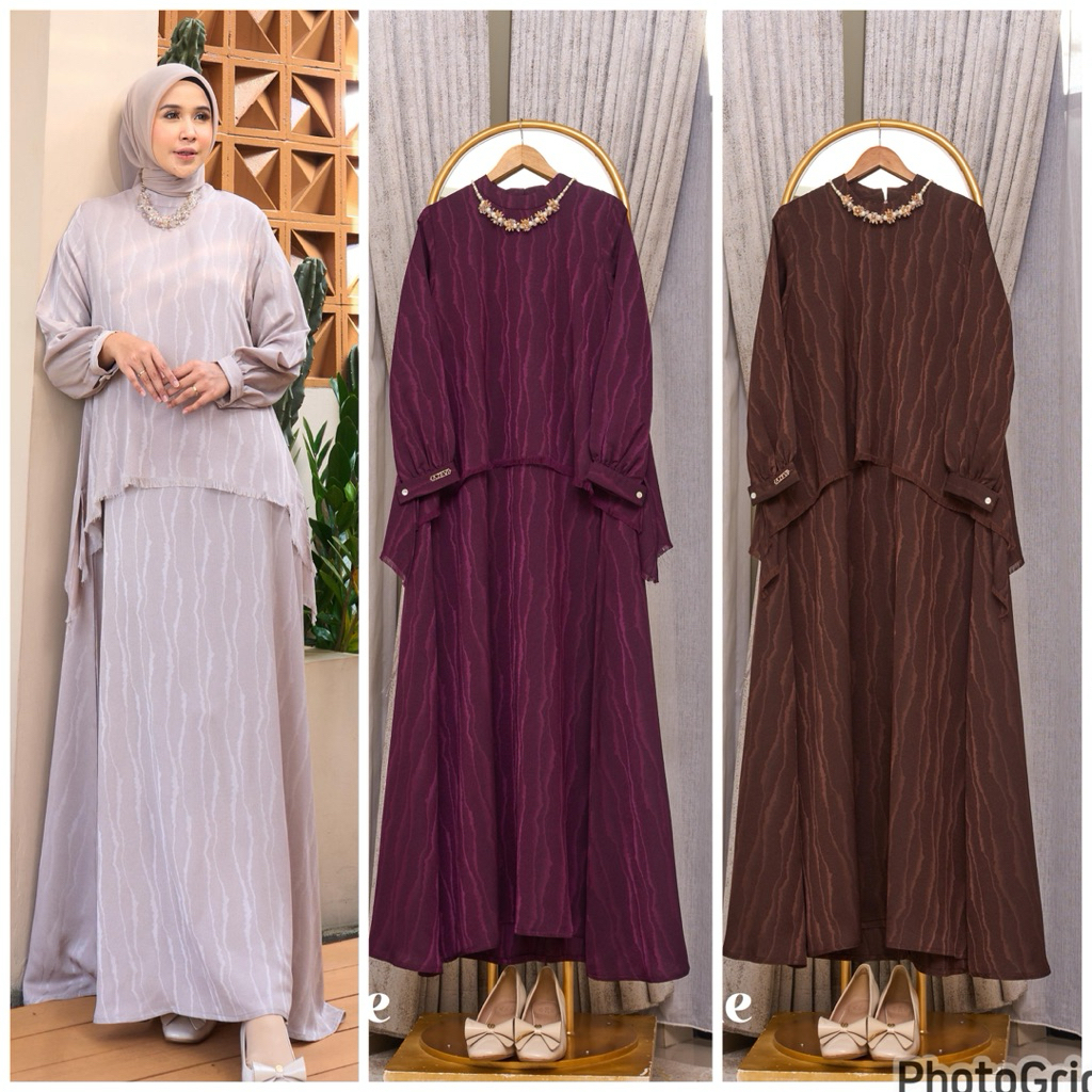 Jual Amelia dress azevi gamis set rok nyatu model simple kekinian ...