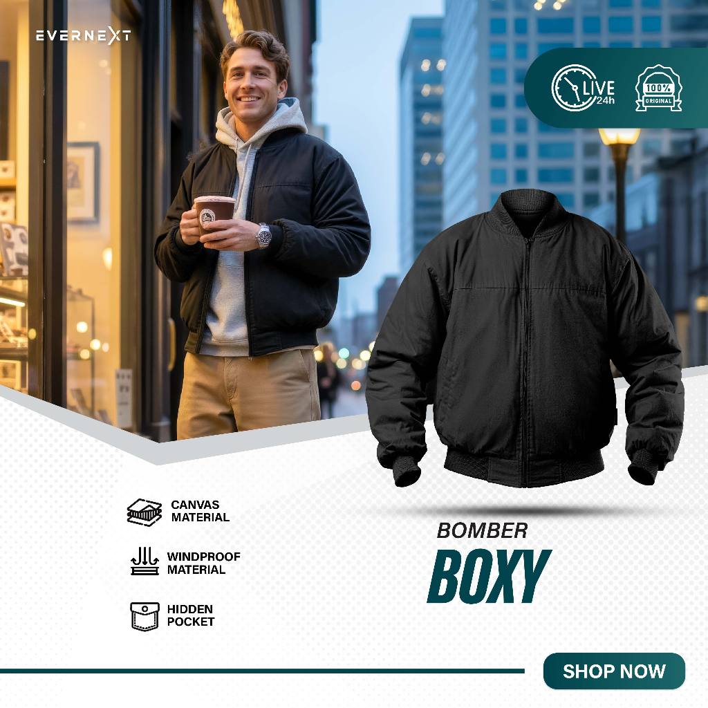 Jual Evernext - Jaket Bomber Pria Boxy Body Fit Jacket Outdoor Casual ...