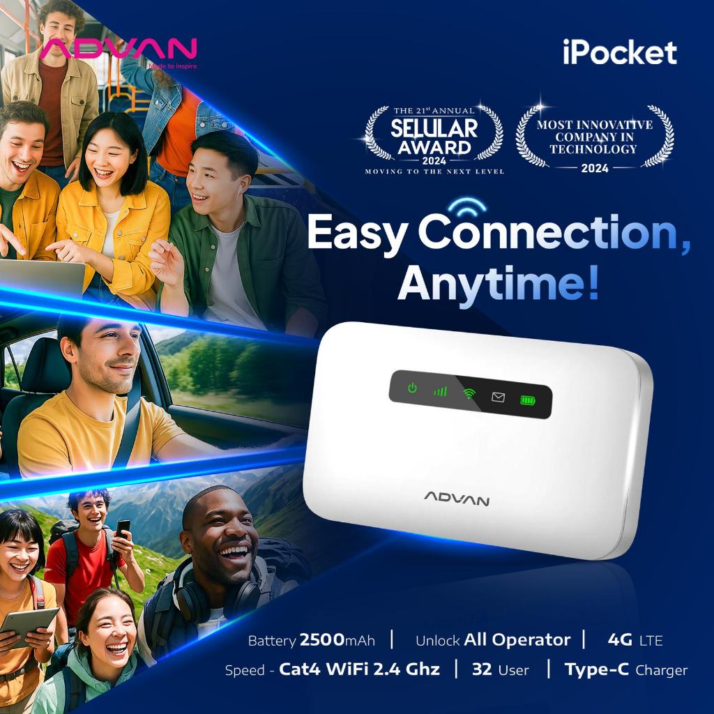 ADVAN Modem Ipocket MIFI MF01 Unlock All Operator baterai 2500 MAH