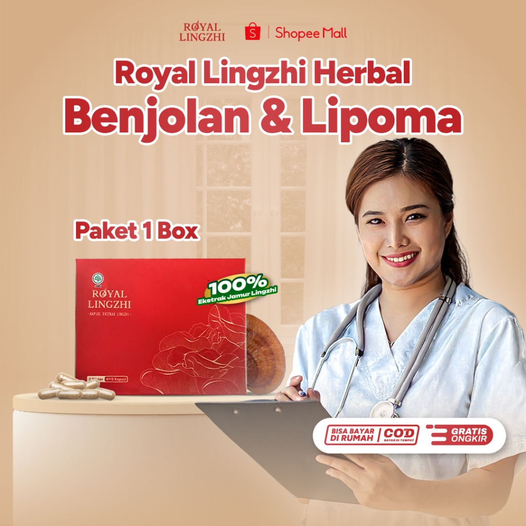 Royal Lingzhi Kapsul Herbal Obat Benjolan & Lipoma Atasi Benjolan Kanker Tumor Miom Kista Hipertiroid Benjolan di Leher100% Ekstrak Jamur Lingzhi Bantu Jaga Kesehatan