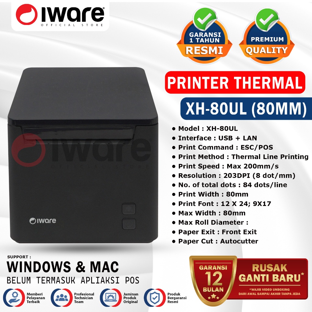 Jual Iware X-Series Printer Thermal Struk 80mm Autocutter Usb Lan XH ...