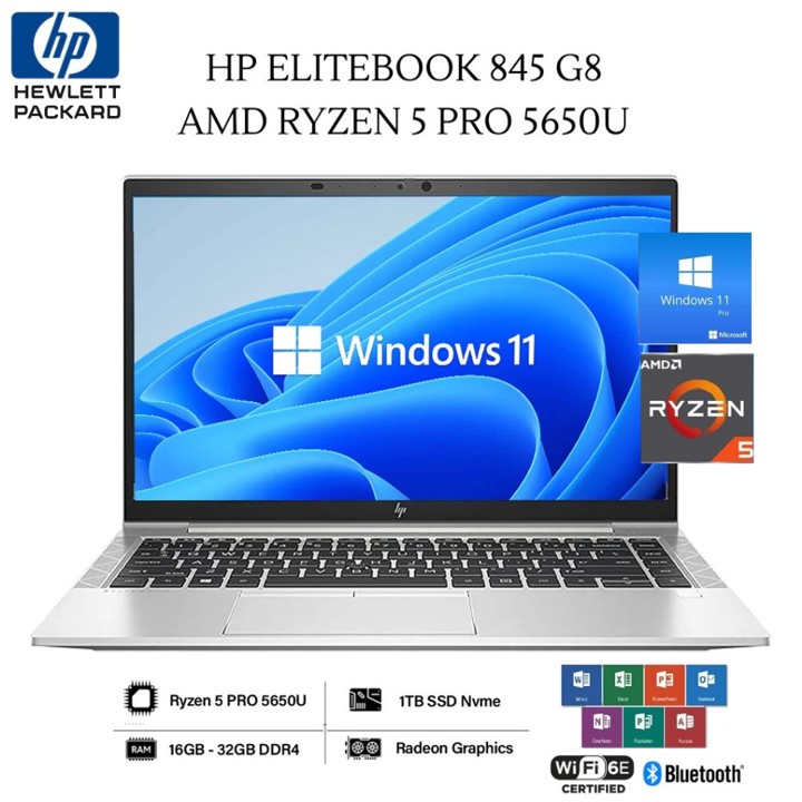 LAPTOP HP ELITEBOOK 845 RYZEN 5 PRO 5650U RAM 32GB/1TB SSD 14" FHD - TOUCH/ NO T
