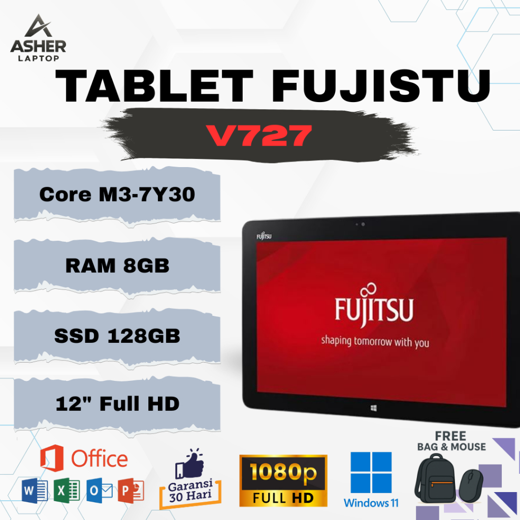 Jual Tablet Windows Fujitsu V727 Intel Core M3-7Y30 RAM 8GB SSD 128GB ...