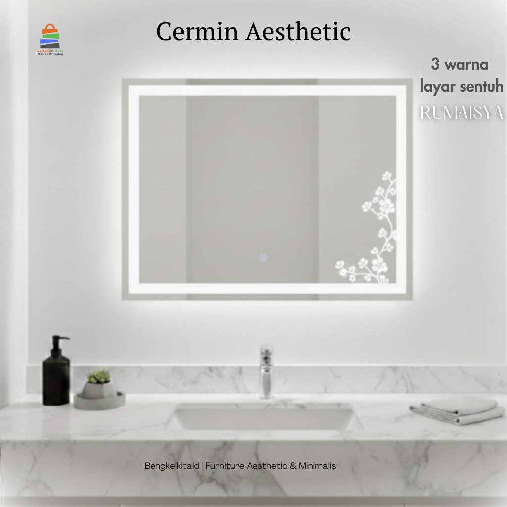 Jual Rumaisya Cermin Estetik LED Sanblast Touchscreen Dinding Kaca ...