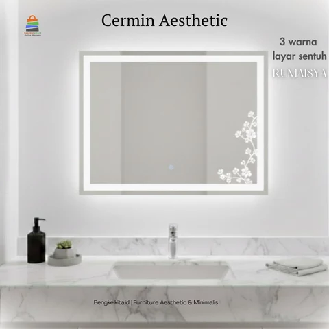 Rumaisya Cermin Estetik LED Sanblast Touchscreen Dinding Kaca Cermin Lampu Aesthetic ONGKIR MURAH