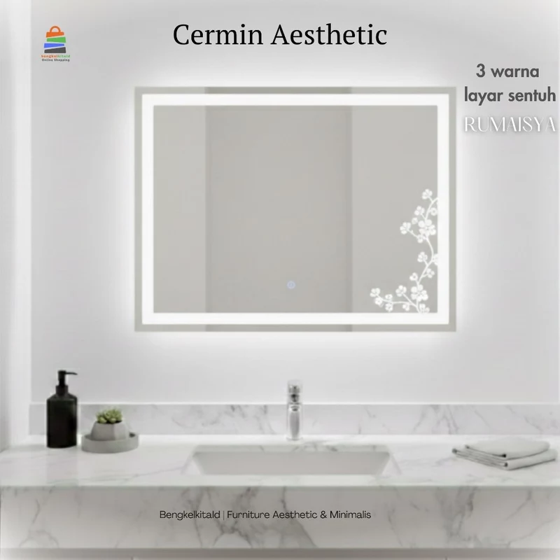 Rumaisya Cermin Estetik LED Sanblast Touchscreen Dinding Kaca Cermin Lampu Aesthetic ONGKIR MURAH