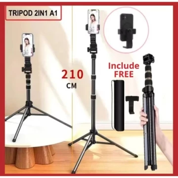 Tripod A1 2In1 Tripod 2.1Meter 210Cm Tripod Tongkat Selfie Bahan Sangat Kokoh Full.besi Free
