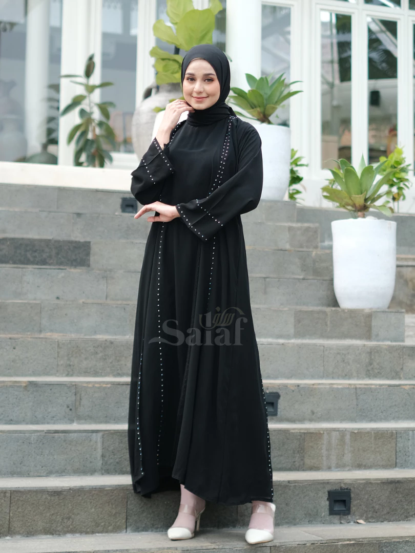 Abaya Turkey Gamis Hitam Turki potongan longgar untuk berbagai bentuk tubuh