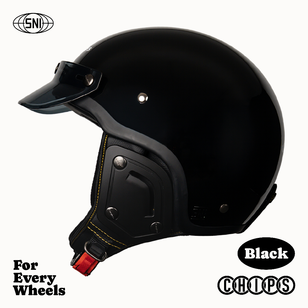 Jual Cargloss CFS Chips Retro Helm Half Face - Deep Black | Shopee ...