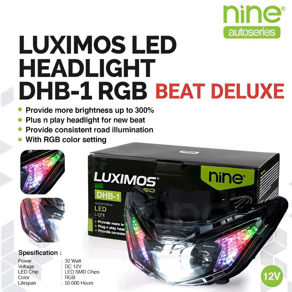 LAMPU LED HEADLIGHT FULL SET BEAT DELUXE BEAT STREET BEAT NEW NINE LUXIMOS DHB1 PNP TINGGAL PASANG