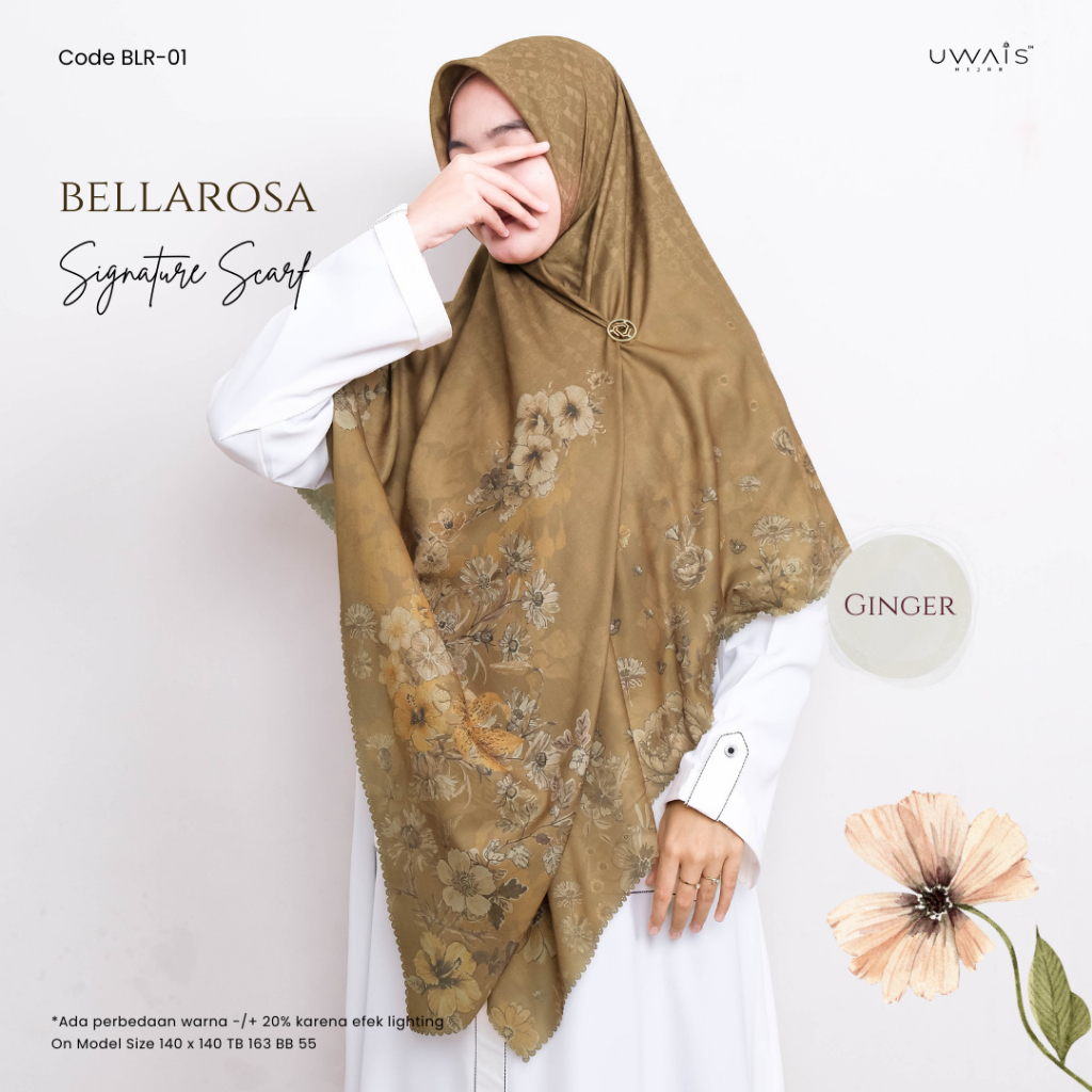 Uwais Bellarosa Scarf Hijab Segi Empat Motif Wanita Muslim Anti Nerawang Panas Mudah Dibentuk