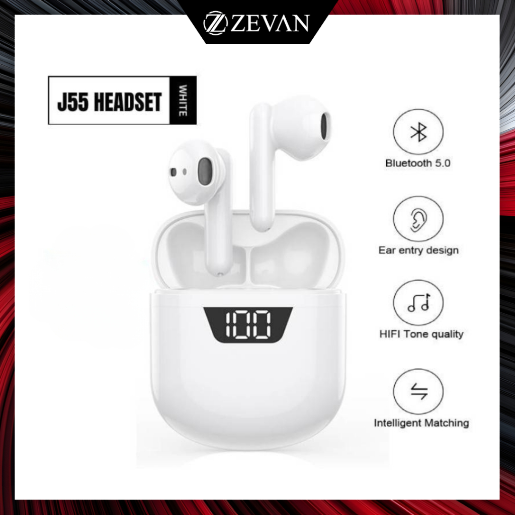 Jual ZEVAN Headset Bluetooth TWS J55 Wireless Musik Stereo Bass ...