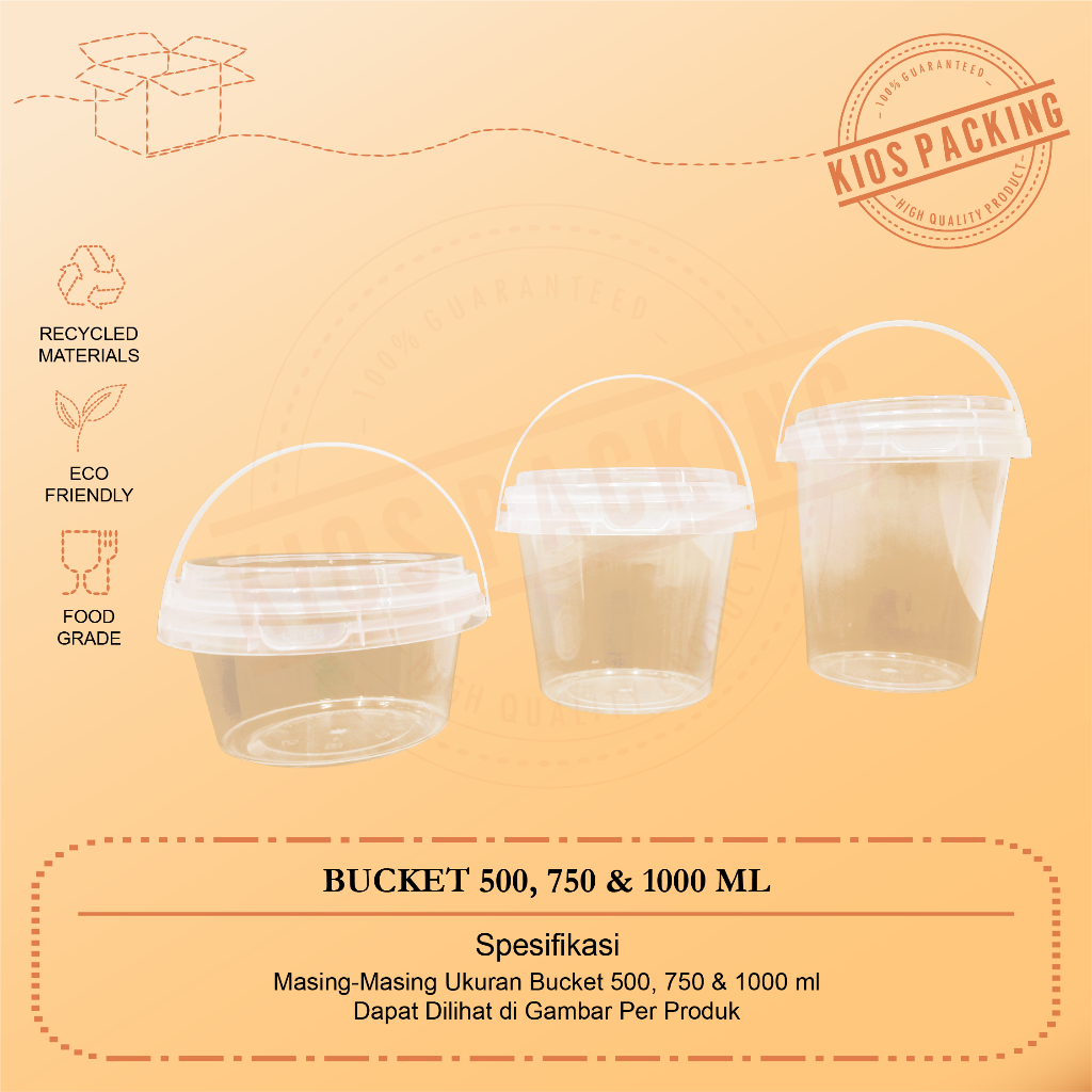 Jual Eceran Bucket Thinwall Handle+Tutup 500ml, 750ml, 1000ml Bucket ...