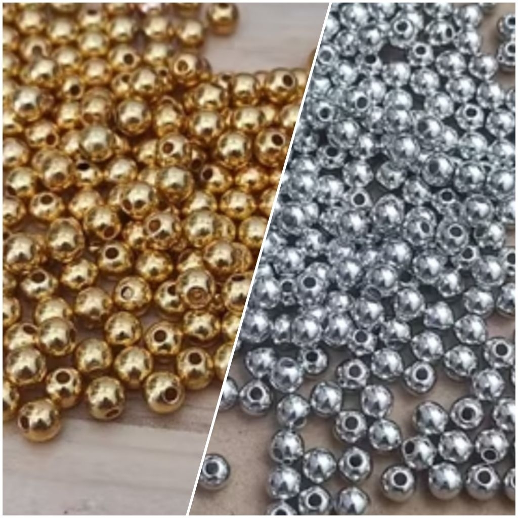 Jual 25gr manik manik mutiara ringan warna gold dan silver ukuran 3, 4 ...