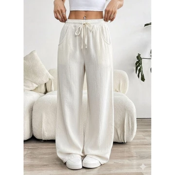 Celana Kulot Wanita Bahan Linen Premium Tali Serut Pinggang Full Karet Highwaist
