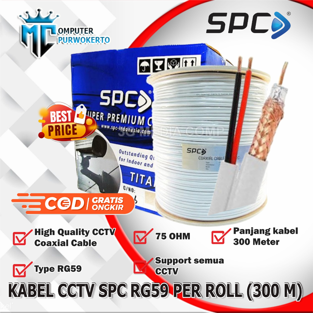 Jual Kabel Coaxial CCTV RG59 + Power SPC Titanium 300 Meter 300M ...