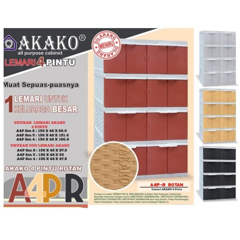 Jual LEMARI 4 PINTU JUMBO ROTAN AKAKO FULL RAK | Shopee Indonesia