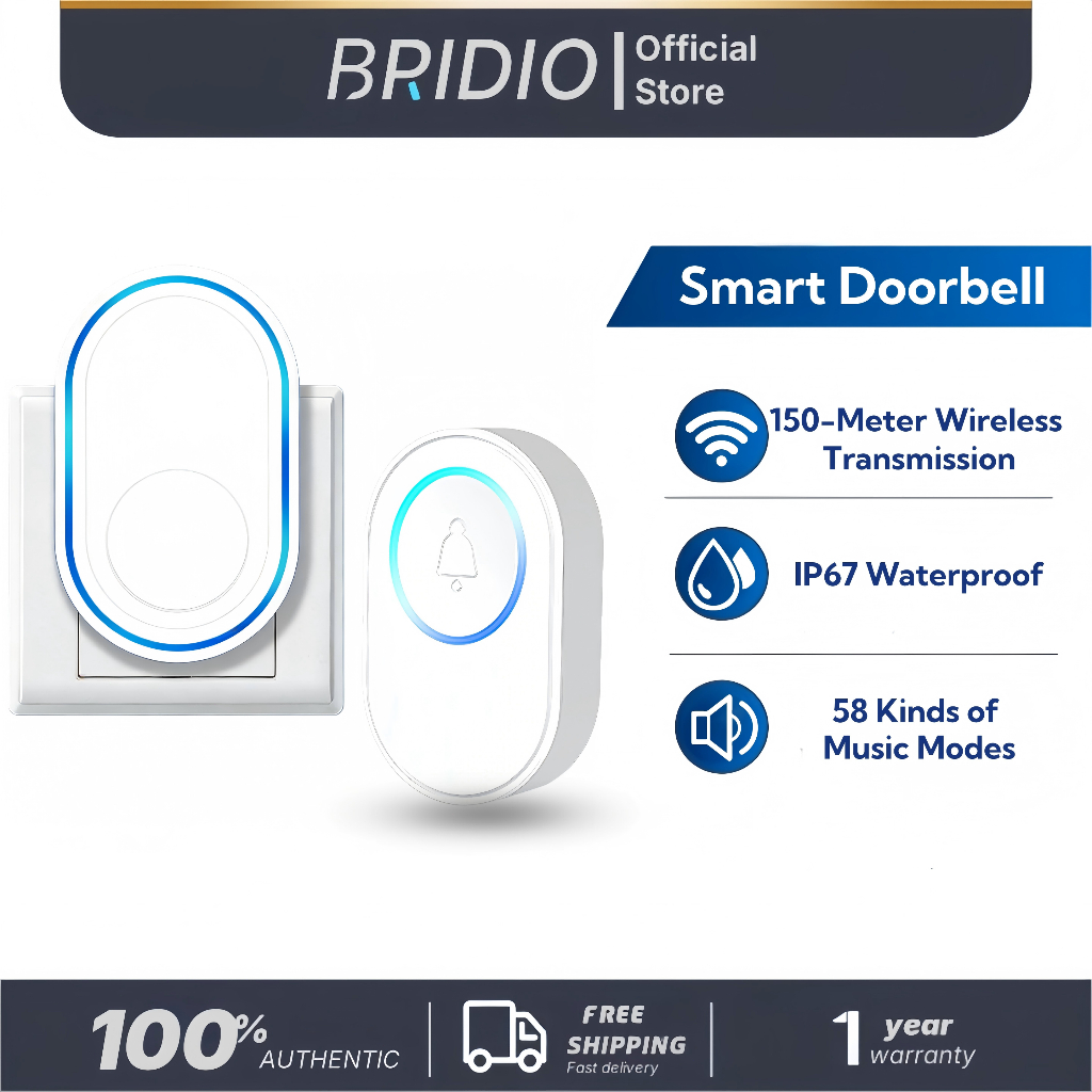 Jual Bridio Bel Rumah Tanpa Kabel RGB Lampu Ajaib 52 Nada Ringtone IP67 ...