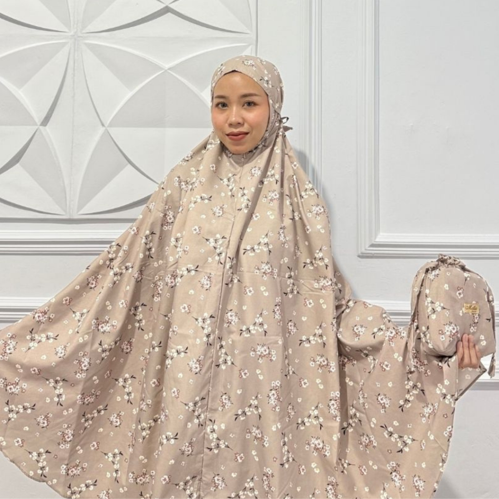 Mukena Soka Series | Mukena Traveling Medium Pouch Motif | Mukena 2in1 Motif Resleting Dagu