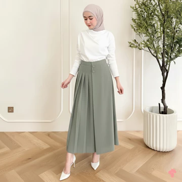 Celana Kulot Formal Husna Kancing 2 Kulot Pleats Kasual Celana Kulot Wanita Fit Highwaist