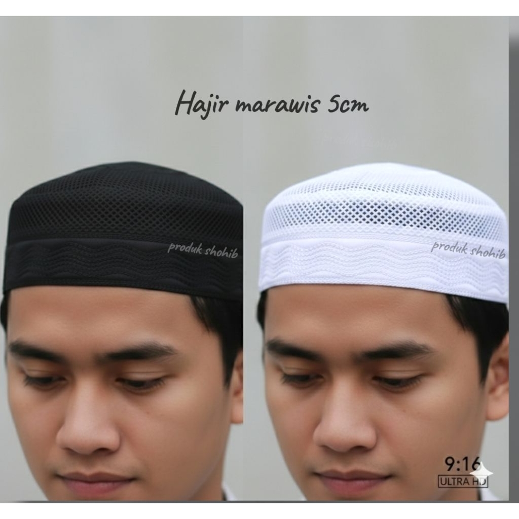 ecer peci hajir marawis stik bordir hitam dan putih 5cm