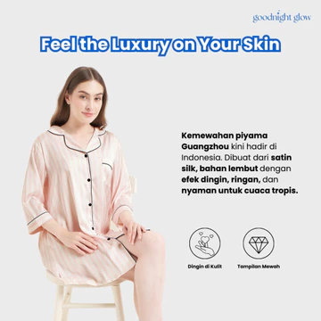 Diane Sally Piyama Wanita Dress Pendek Satin Silk Pink Baju Tidur Sleepwear Korean Style