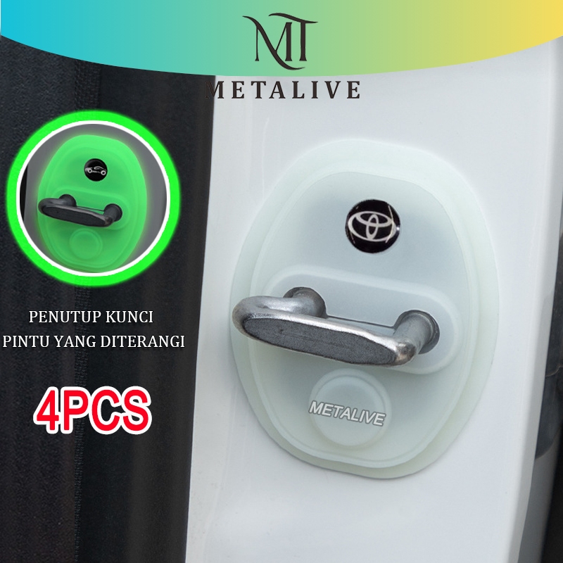METALIVE 4PCS Bercahaya Peredam Lock Pintu Mobil Luminous Car Door Lock Cover Penutup Pelindung Kunci Mobil Night Light