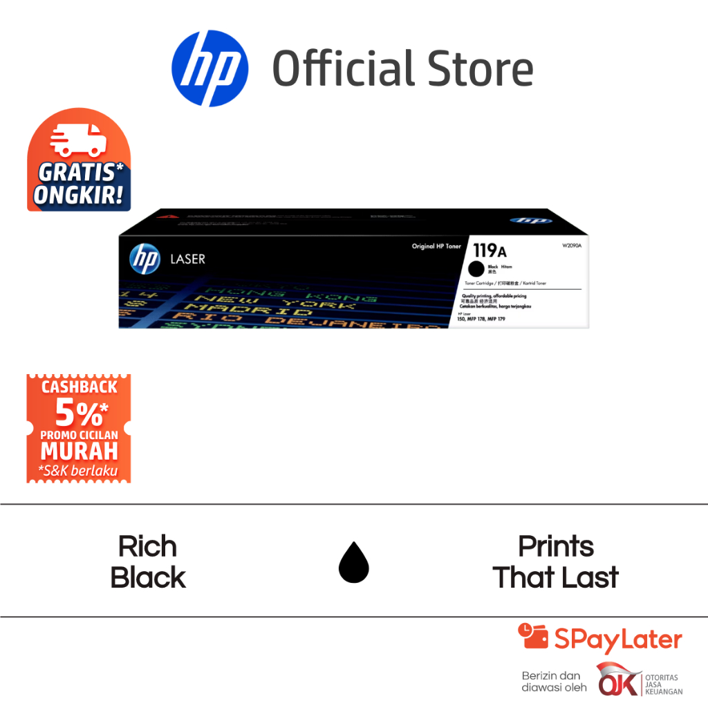 Tinta Printer HP 119A Black Original Laser Toner Cartridge Hitam Cartridge Asli / Cyan / Yellow / Magenta / HP Color Laser 150 Printer series, HP Colo