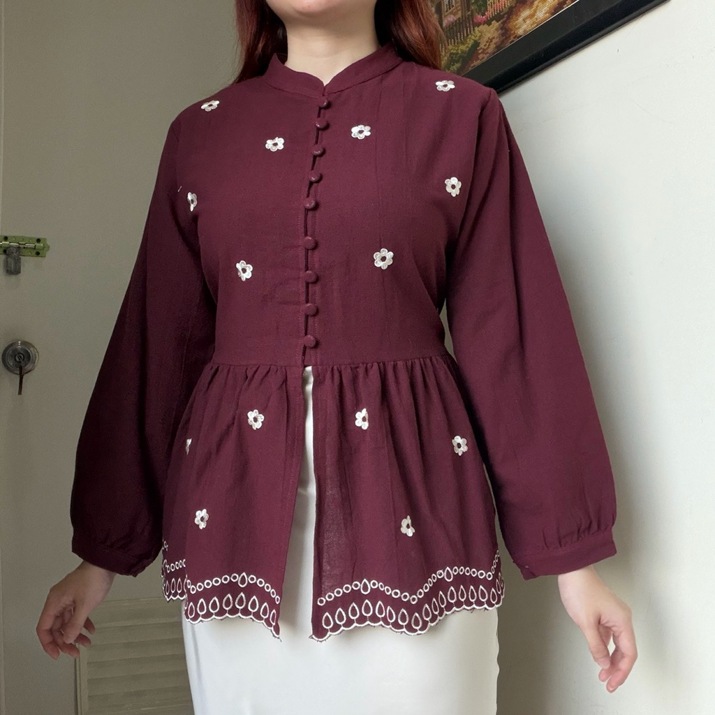 Hesti Top Blouse Linen Bordir Korean Style By Biel