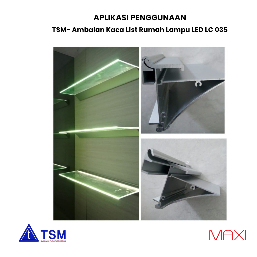 Jual TSM - LC 035 Rumah Lampu LED / Ambalan Kaca List Lampu LED 8 mm ...