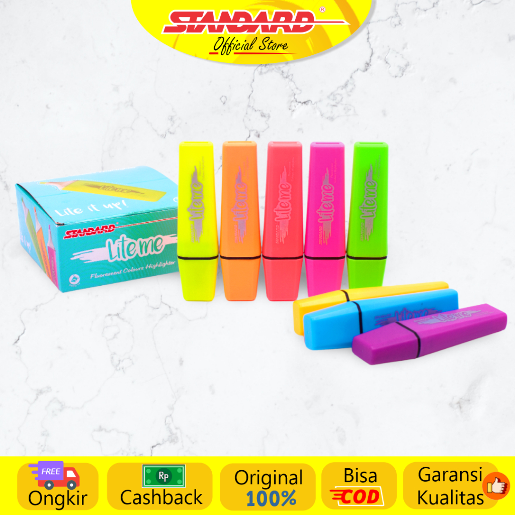 Standard - Lite Me Square  Neon ( Highlighter / Text Marker / Penanda Warna )